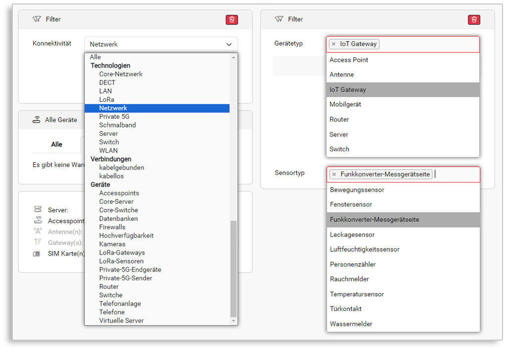 Widget Filterfunktionen gesamt